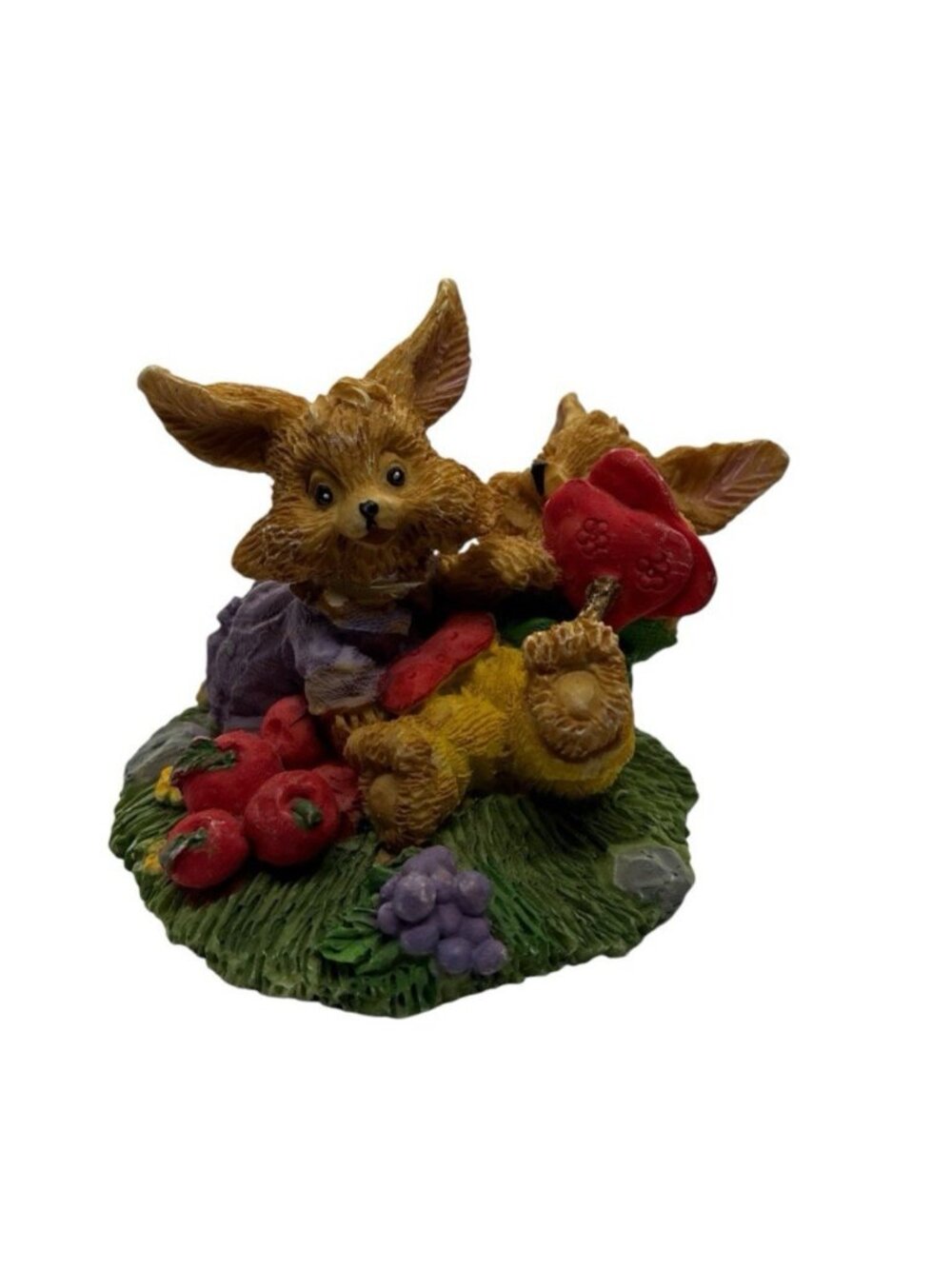Vintage 1992 Bunny Rabbit Figurine Woodland Resin Miniature Apples Heart Decor